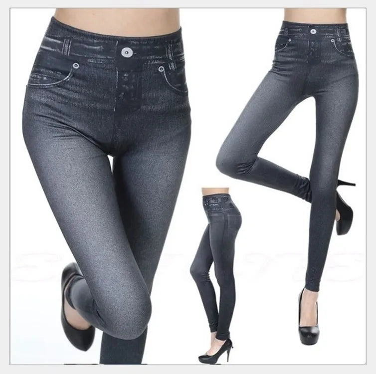 Denim-Print Leggings – High Waist, Super Stretch